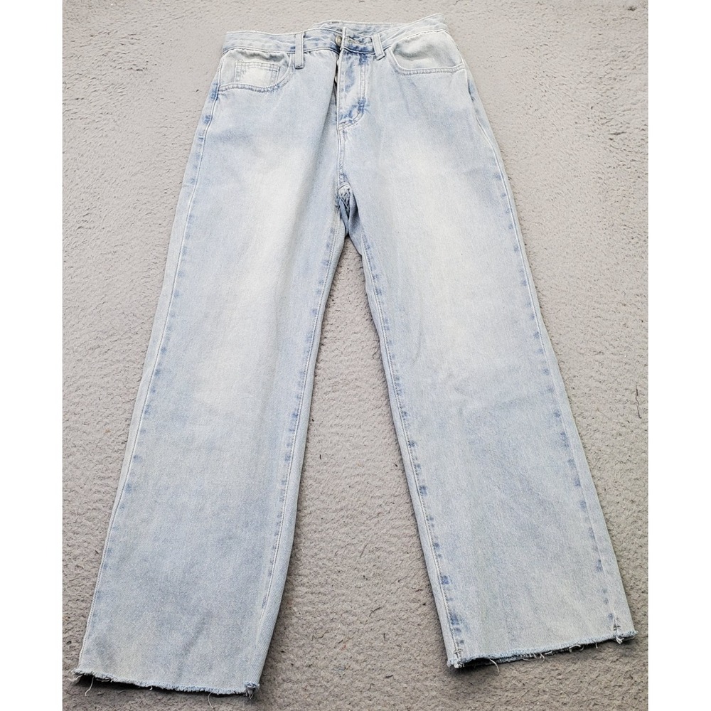 Princess Polly XX Straight Jeans Womens 6 Blue Denim Comfort Raw Hem Button Fly